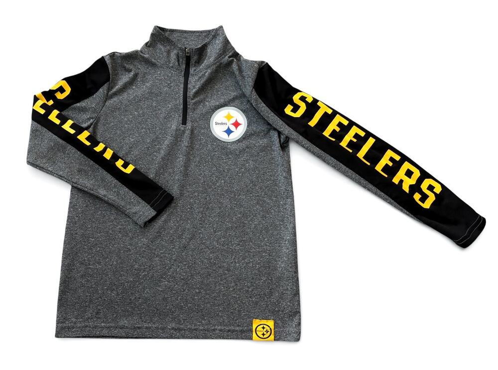 NFL Team Apparel Pittsburgh Steelers Boys 1/4 Zip Pullover Gray Size S(8)